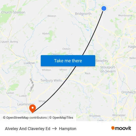 Alveley And Claverley Ed to Hampton map
