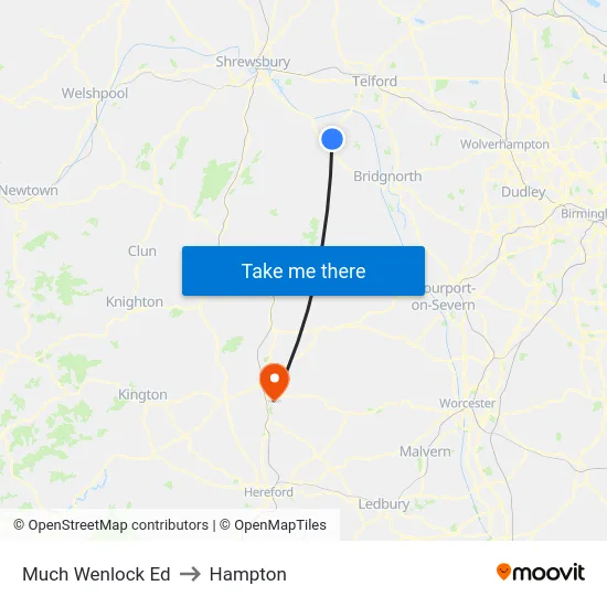 Much Wenlock Ed to Hampton map