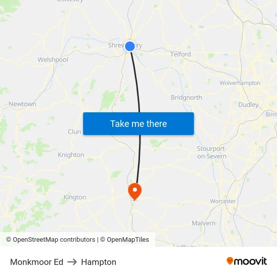 Monkmoor Ed to Hampton map