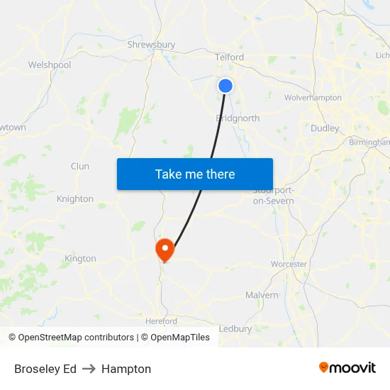 Broseley Ed to Hampton map