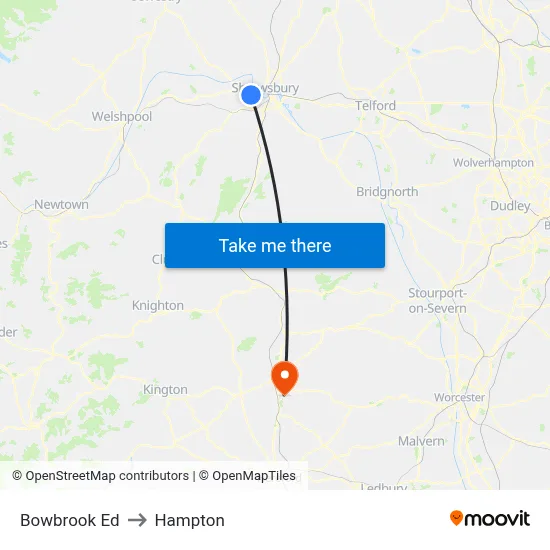 Bowbrook Ed to Hampton map