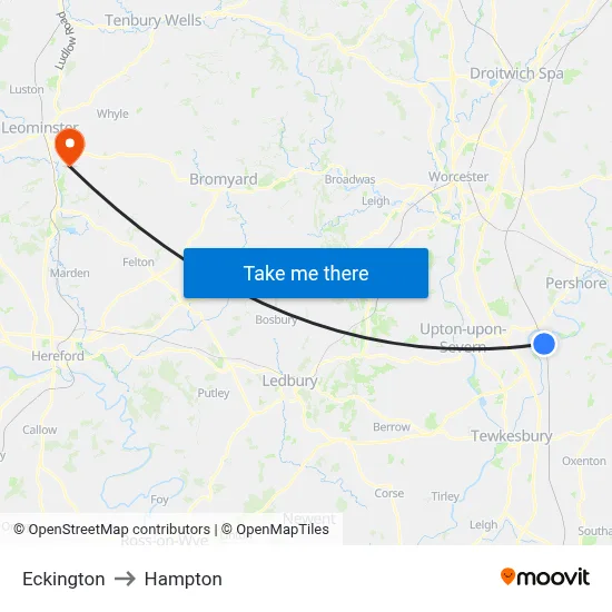 Eckington to Hampton map