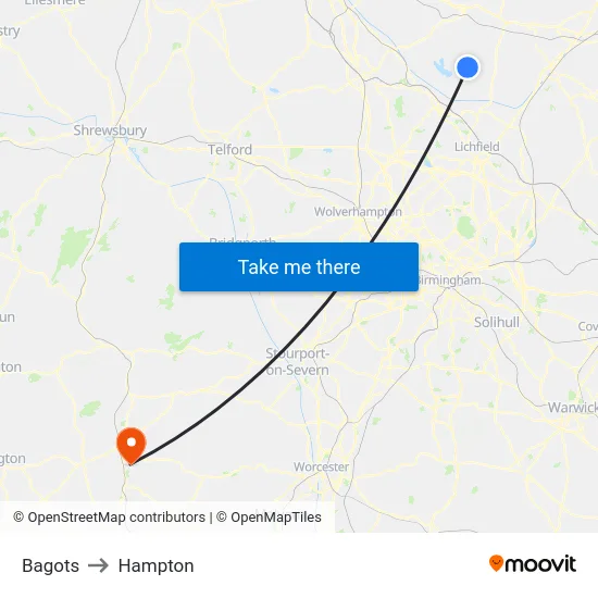 Bagots to Hampton map