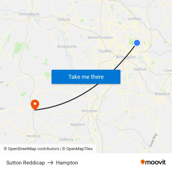 Sutton Reddicap to Hampton map