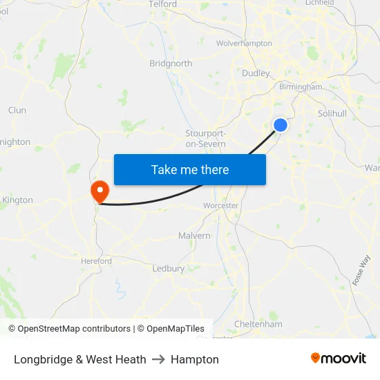 Longbridge & West Heath to Hampton map