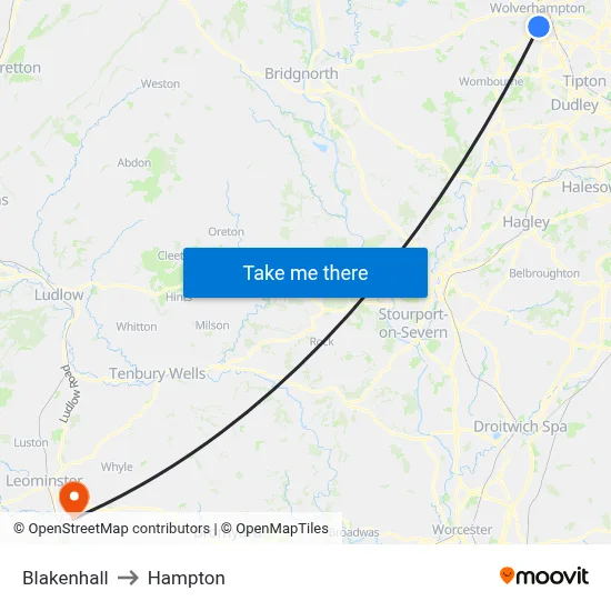 Blakenhall to Hampton map