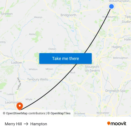 Merry Hill to Hampton map