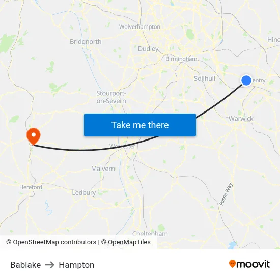 Bablake to Hampton map