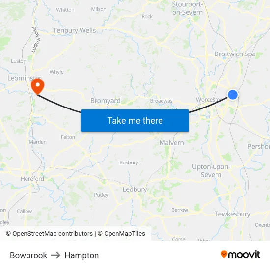 Bowbrook to Hampton map