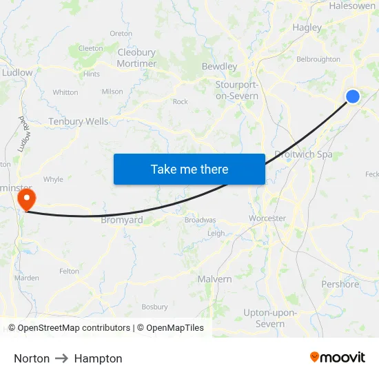 Norton to Hampton map