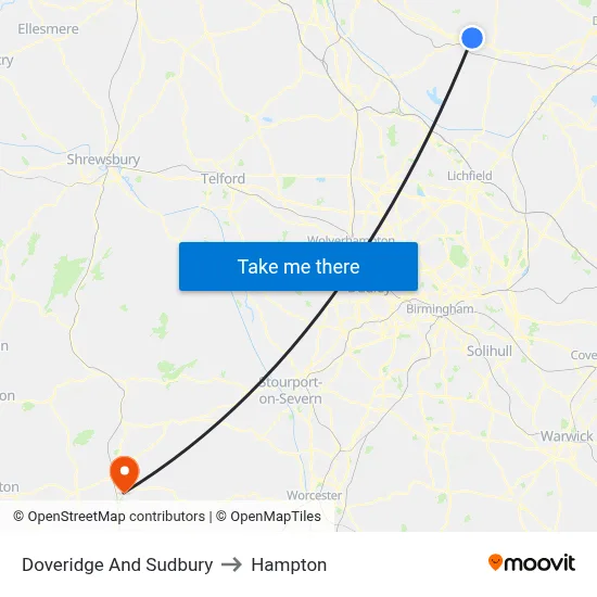 Doveridge And Sudbury to Hampton map