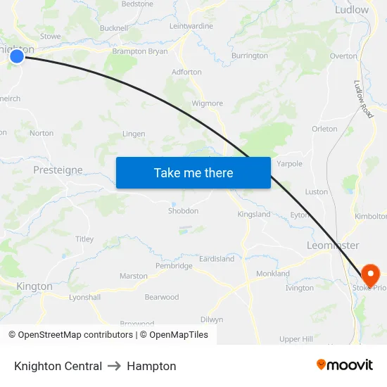Knighton Central to Hampton map