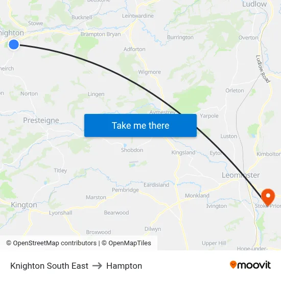 Knighton South East to Hampton map