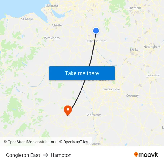 Congleton East to Hampton map