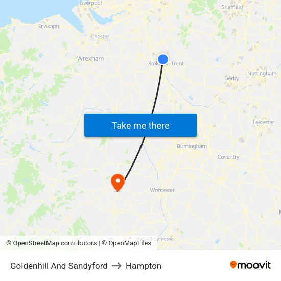 Goldenhill And Sandyford to Hampton map