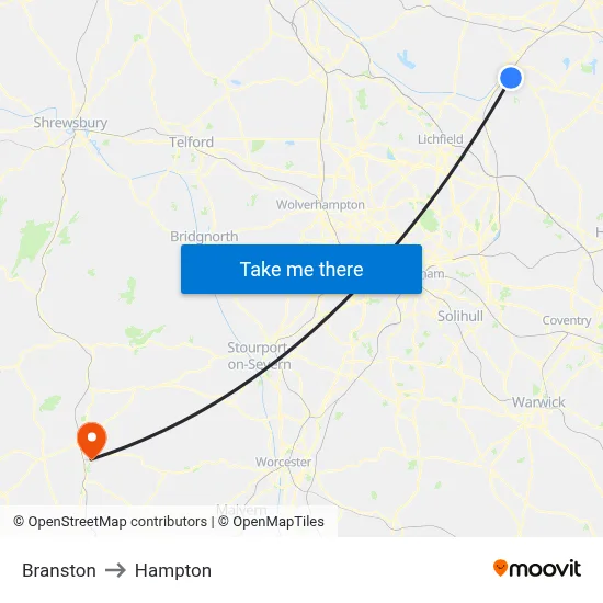 Branston to Hampton map