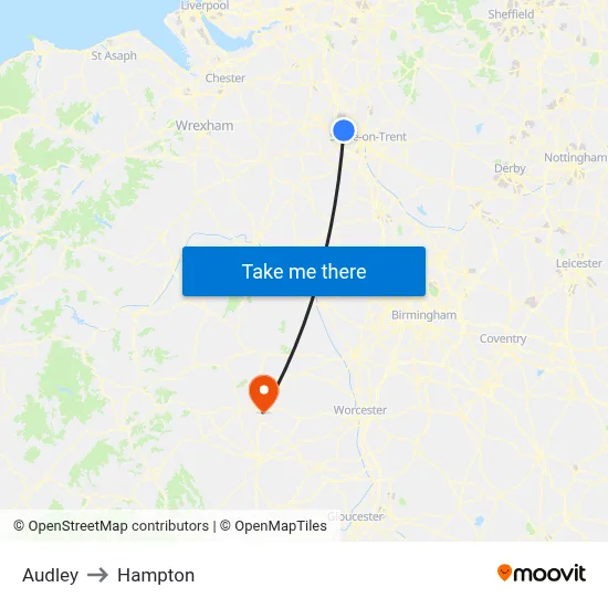 Audley to Hampton map