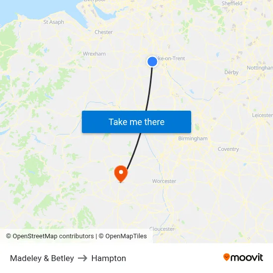 Madeley & Betley to Hampton map
