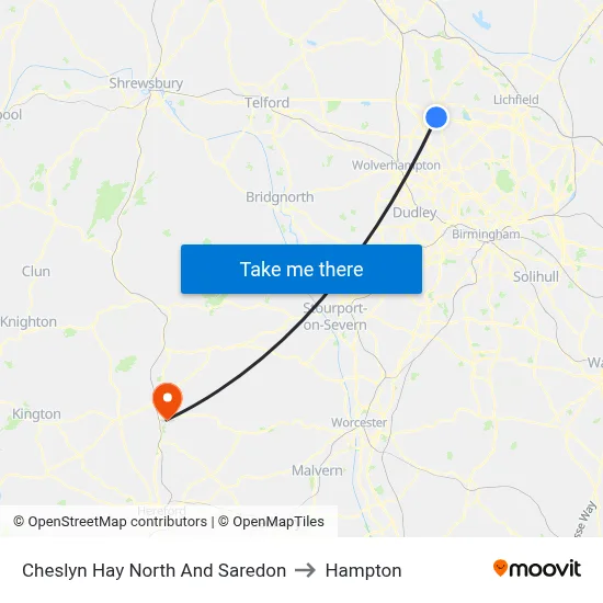 Cheslyn Hay North And Saredon to Hampton map