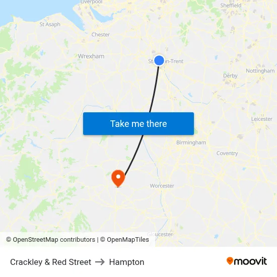 Crackley & Red Street to Hampton map