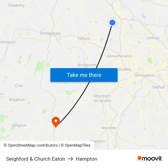 Seighford & Church Eaton to Hampton map