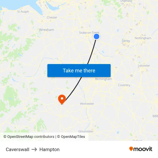 Caverswall to Hampton map