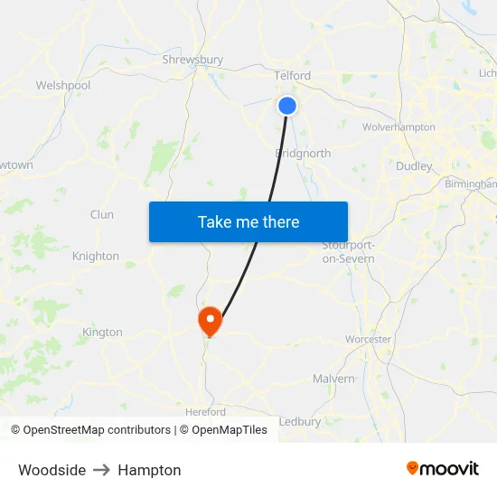 Woodside to Hampton map