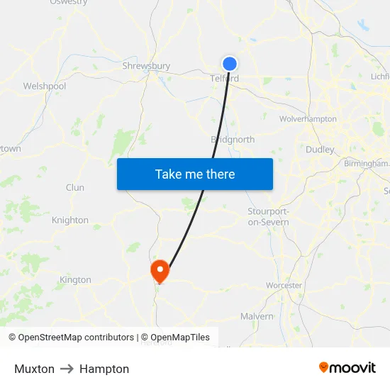 Muxton to Hampton map