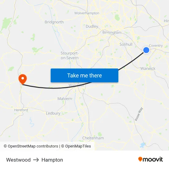Westwood to Hampton map