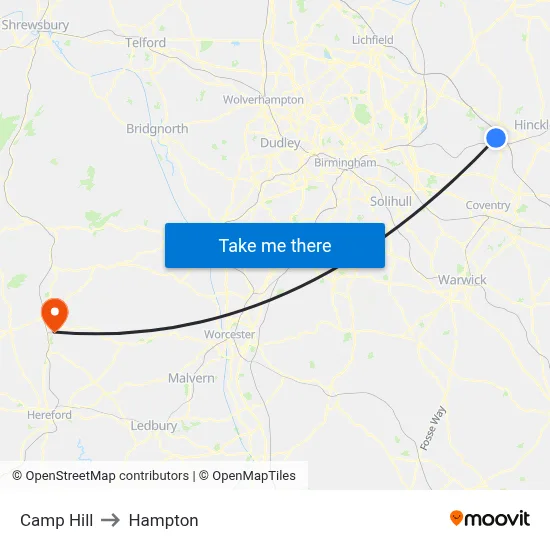 Camp Hill to Hampton map