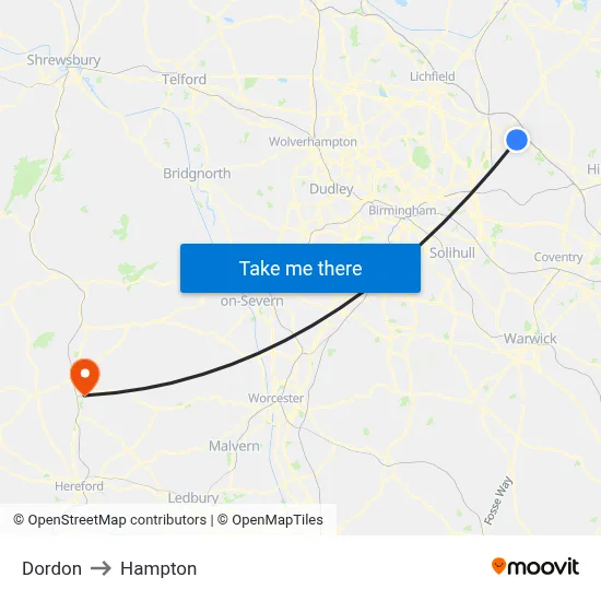 Dordon to Hampton map