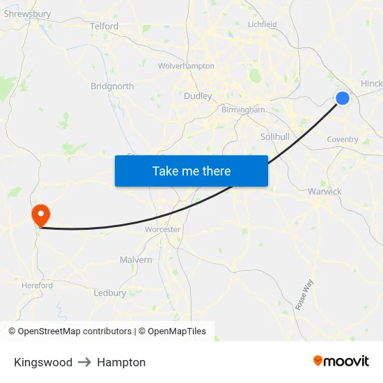 Kingswood to Hampton map