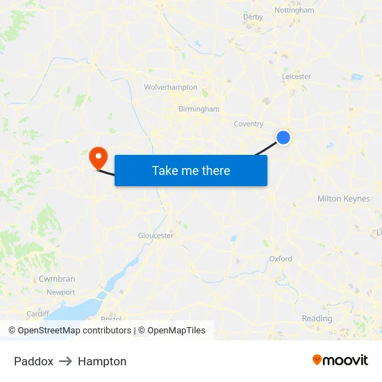Paddox to Hampton map