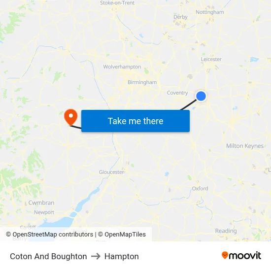 Coton And Boughton to Hampton map