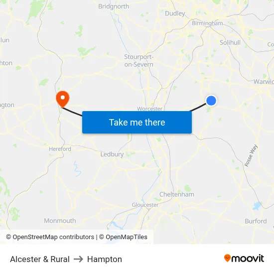 Alcester & Rural to Hampton map