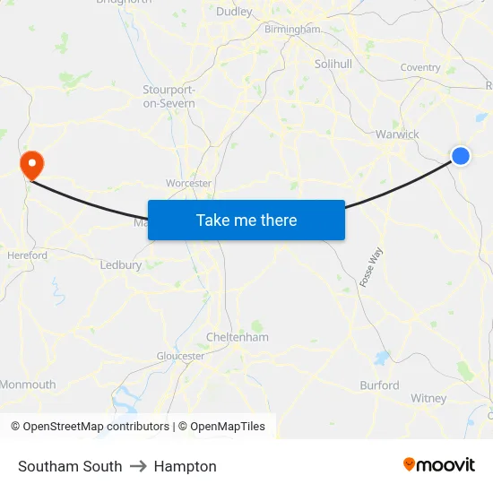 Southam South to Hampton map