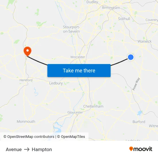 Avenue to Hampton map