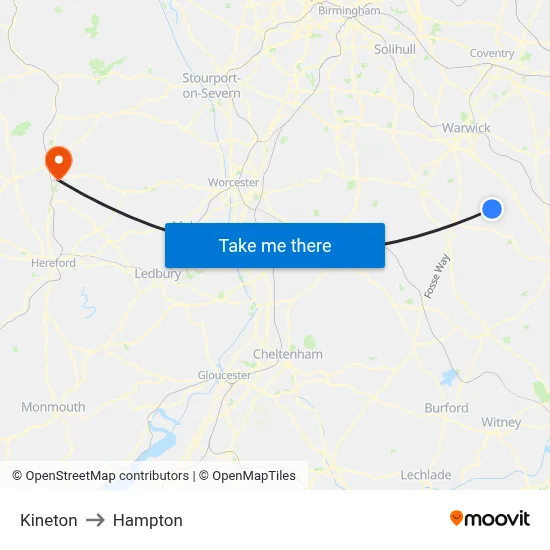 Kineton to Hampton map