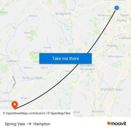 Spring Vale to Hampton map
