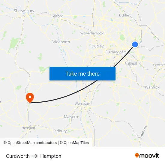 Curdworth to Hampton map