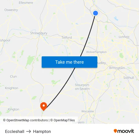 Eccleshall to Hampton map