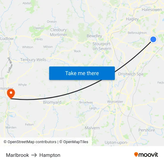 Marlbrook to Hampton map