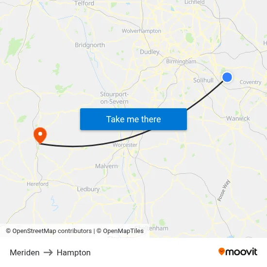 Meriden to Hampton map