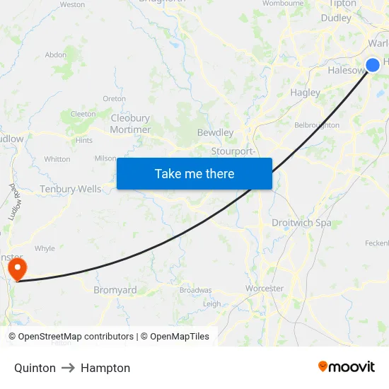 Quinton to Hampton map