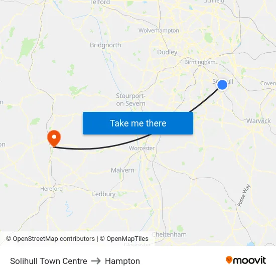 Solihull Town Centre to Hampton map