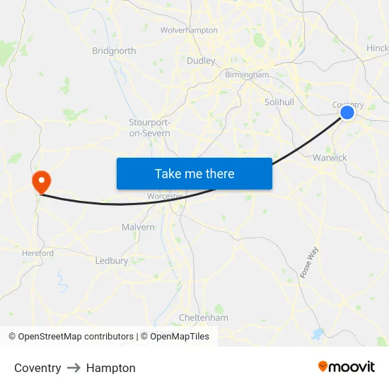 Coventry to Hampton map