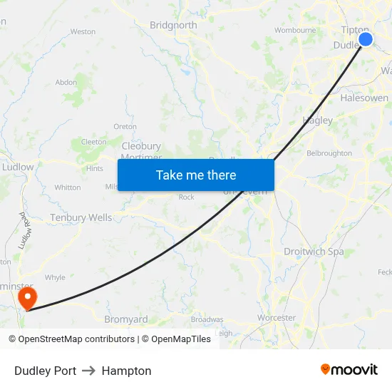 Dudley Port to Hampton map