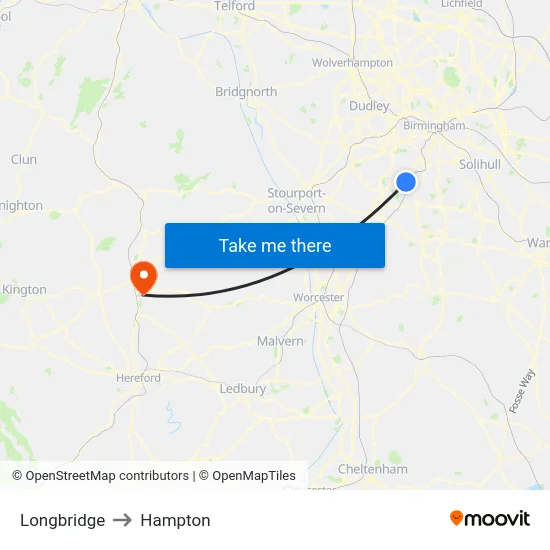 Longbridge to Hampton map