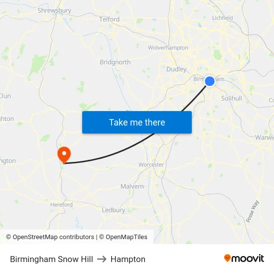 Birmingham Snow Hill to Hampton map