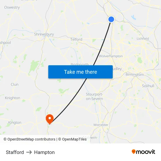 Stafford to Hampton map